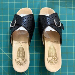 NIB Worishofer 251 sz 37EU 6.5US slides sandals black leather cork